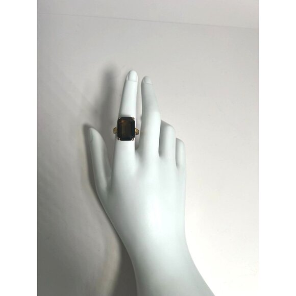 SETA Vintage 14K Gold-Plated Smoky Quartz Emerald-Cut Statement Ring Sz 8 - Picture 10 of 10